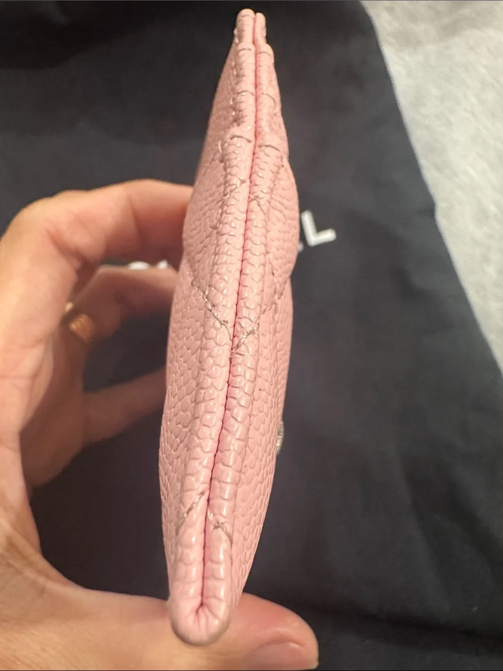 CHANEL Pink Quilted Card Case with Silver CC Charm